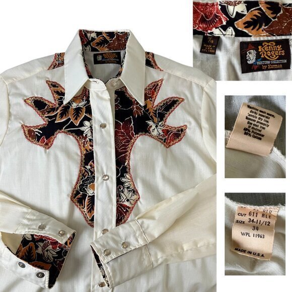 Festivals! Kenny Rogers Western Shirt Vintage 70s, Pearl Snaps, 11/12 Karman C/W - Picture 2 of 5
